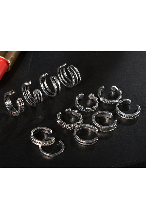 12Pcs Silver Alloy Adjustable Toe Rings Jewelry Foot Retro Style for Women