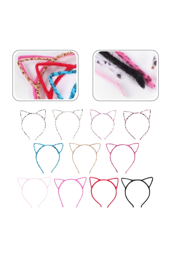 12Pcs Cat Ear Hair Hoops Lightweight Elastic for Masquerade and New Years Eve Party Accessories