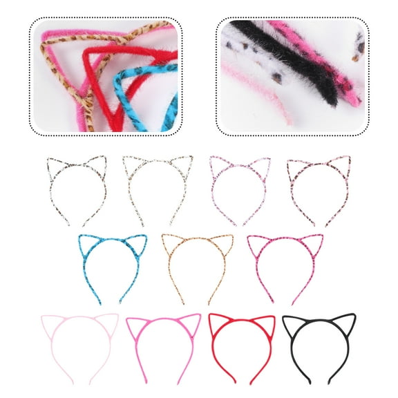 OATIPHO 12Pcs Cat Ear Hair Hoops Lightweight Elastic for Masquerade and New Years Eve Party Accessories