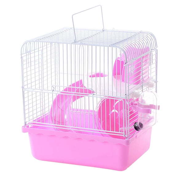 OATIPHO 1PC Hamster Hut Pink 2layer Cage for Feeding Pet Owners Indoor Use