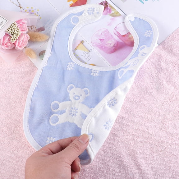 MUSEYA 1Pack Bib for Baby Everyday Use Blue Cotton U Shape Design with Six Layers