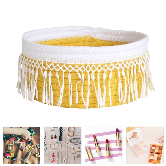 OATIPHO 1Pc Yellow Cotton Cloth Storage Basket Nordic Style Home Storage Container with Tassel Design