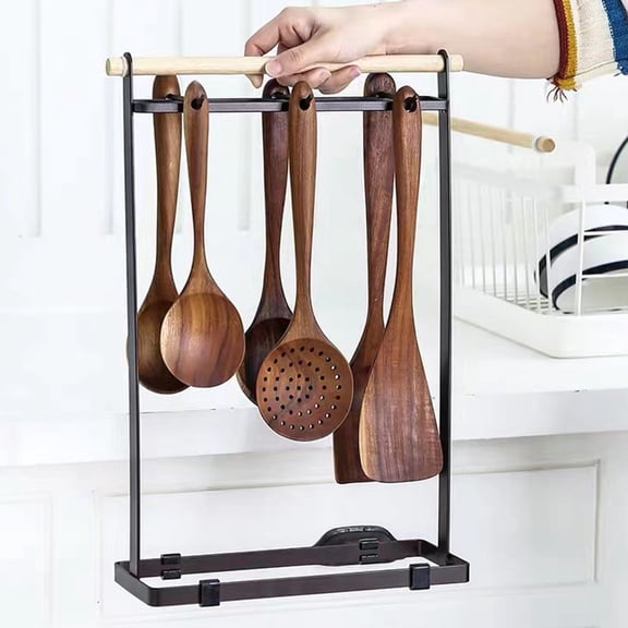 OATIPHO Strong Iron Kitchen Utensil Storage Rack Spoon Hanger for Countertop Use