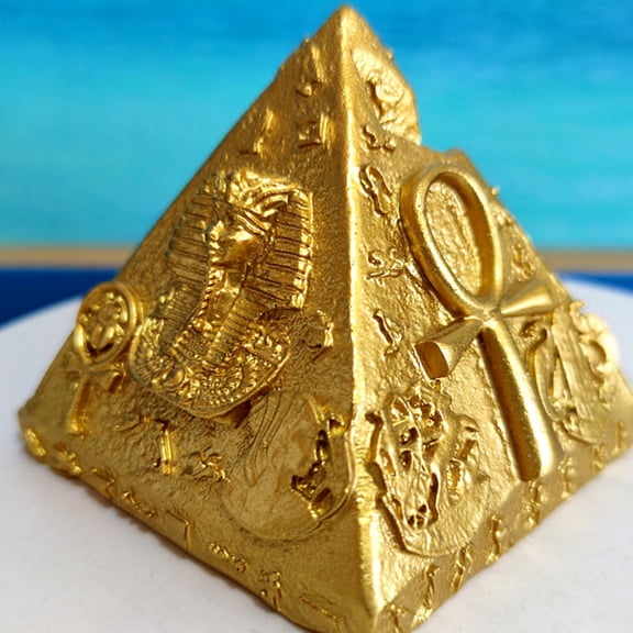 OATIPHO 1Pc Resin Pyramid Adornment Decorative Model for Home Desktop Sand Table Golden
