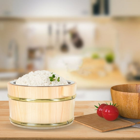 MUSEYA 1Pack Rice Storage Bucket for Food Mixing Wooden Large Opening Round Khaki 7.47X6.29X3.93in