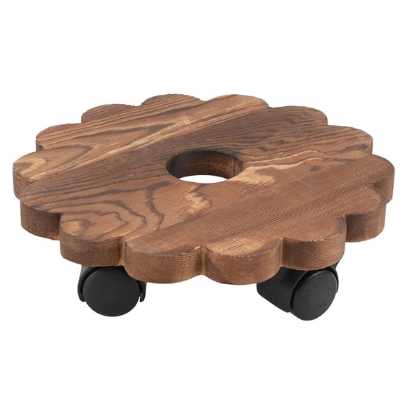 OATIPHO 1Pc Natural Wood Flower Pot Tray with Moving Wheels for Smooth Plant Transport