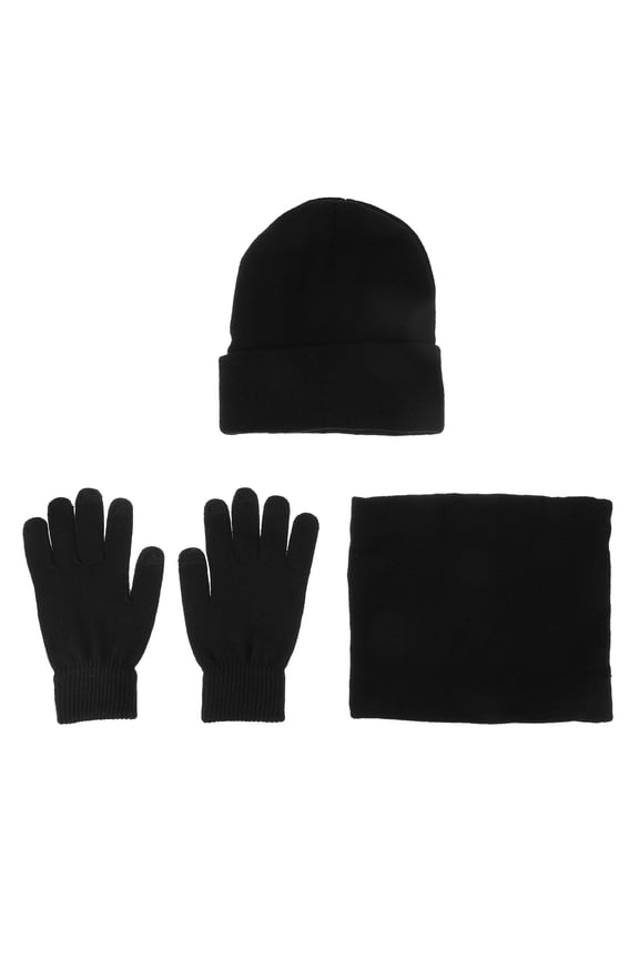 Skiing Hat Accessories Winter Beanie Set Plush Black 1Set