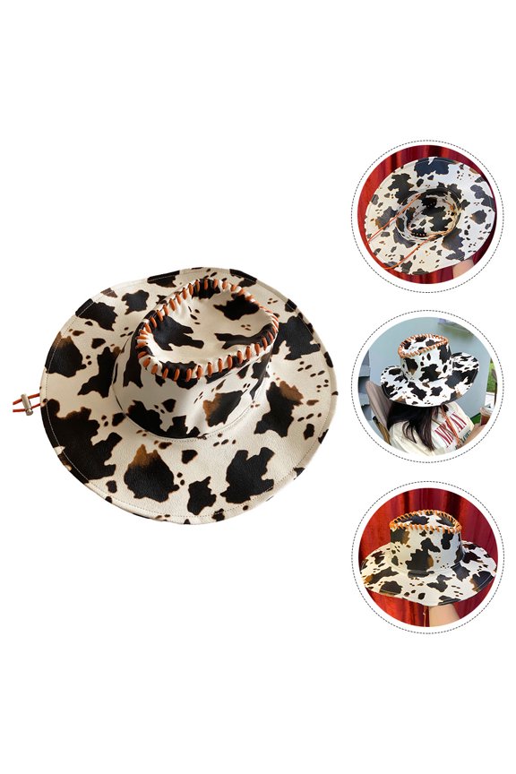 1Pc Cow Hat Costume Accessories PU Wide Brim Protection for Women Beach