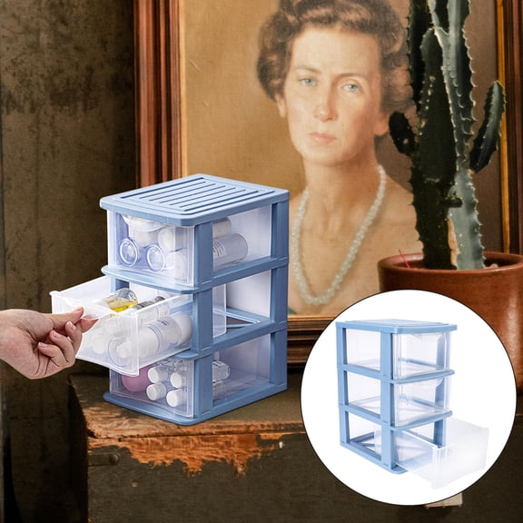OATIPHO 1Pc Blue Tabletop Cosmetic Container Durable PP Plastic Transparent Storage Box