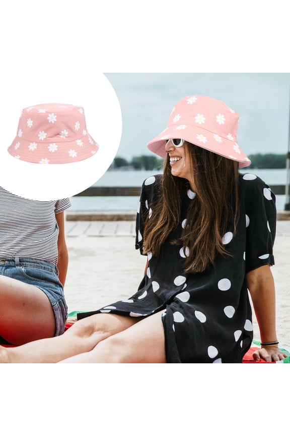 1Pc Reversible Bucket Hat for Women Pink Cotton Wide Brim Design Camping Fishing