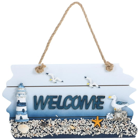 MUSEYA 1Pcs Door Hanger Sign Lighthouse Ornament Blue Welcome Sign for Front Door Decorators