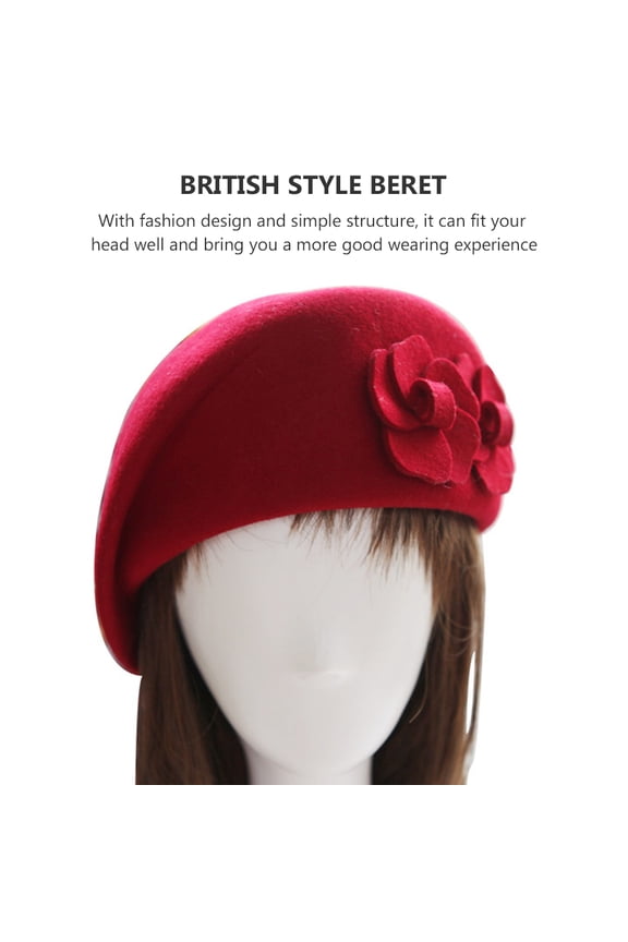 MUSEYA 1Pcs French Beret For Girls Red Woolen Warmth Double Flower Design