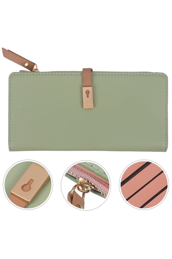 Compact Light Green Ladies Wallet Clutch with Zipper for Organized Storage