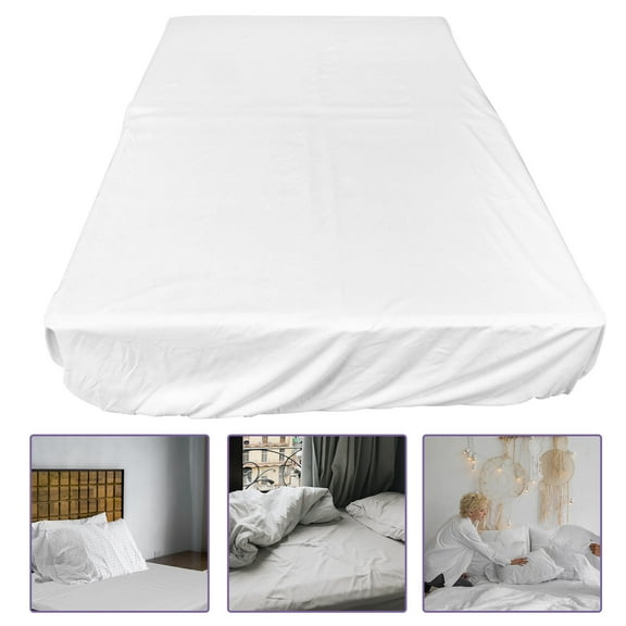MUSEYA 1Set Cotton Fitted Sheet White 78.7x70.9in for Mattress Protector Prevent Sliding Hotel Use