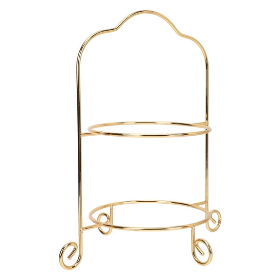 OATIPHO 1Pc Golden Iron Art Display Rack Two Tier Fruit Cake Tray Holder