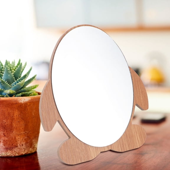 OATIPHO 1Pc Penguin Shaped Lovely Wooden Mirror for Desktop Cosmetic Use