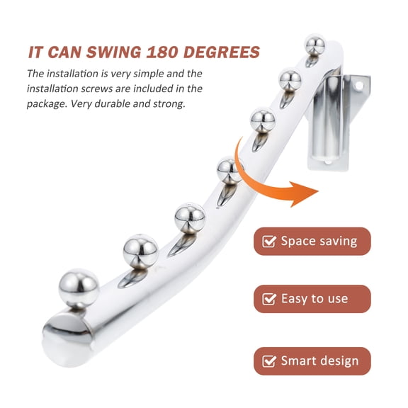 OATIPHO Swing Arm Hooks Wall Mounted Drying Rack Iron Plated Silver for Household