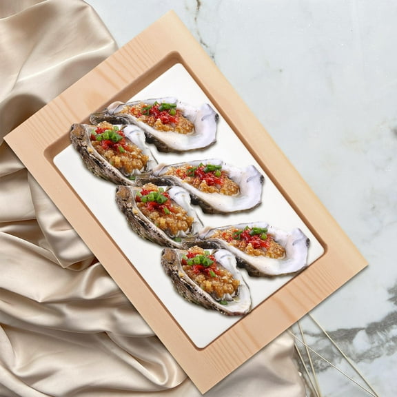 MUSEYA Seafood Serving Platter Sushi Salmon Cold Insulation Wood Tray Khaki 1Pcs