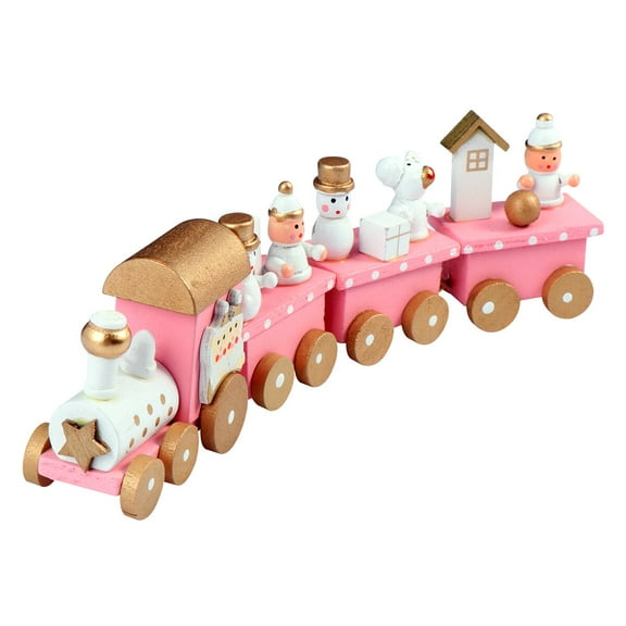 MUSEYA Christmas Figurines Home Decor Pink Wooden Train 1Pack 7.9x2.2x1.2in