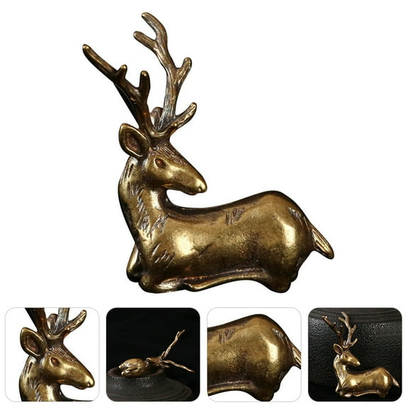 OATIPHO Craft Ornament Statue Brass Deer Statue Golden 2 Pcs