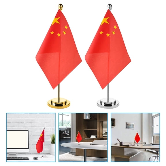 OATIPHO 2Sets Decorative China Desktop Flag Multi-Functional Polyester Banner with Metal Base