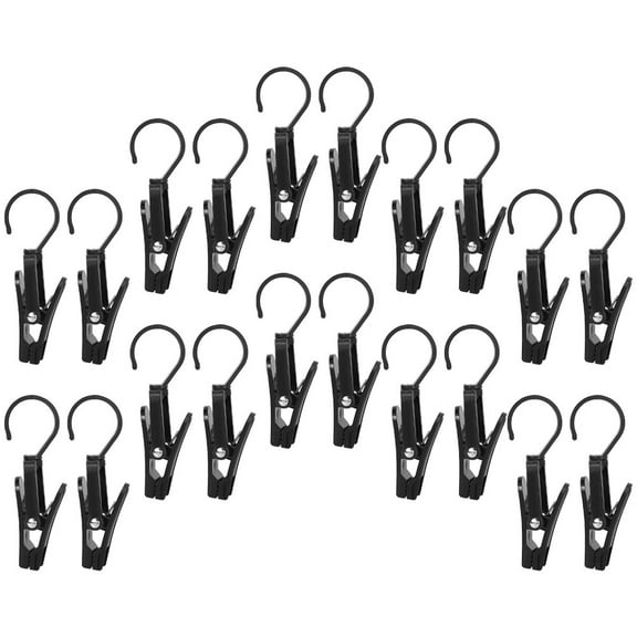 OATIPHO 20Pcs Black Plastic Laundry Hook Clips Rotating Hooks for Clothes Towels and Boots