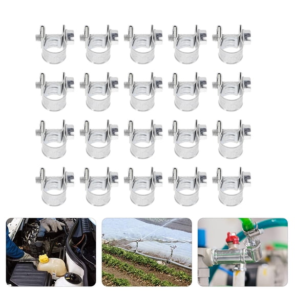 OATIPHO 20Pcs Plated Silver Zinc Plated Iron Hose Clamp Set Heavy Duty Adjustable Water Line Clamps for Pipes