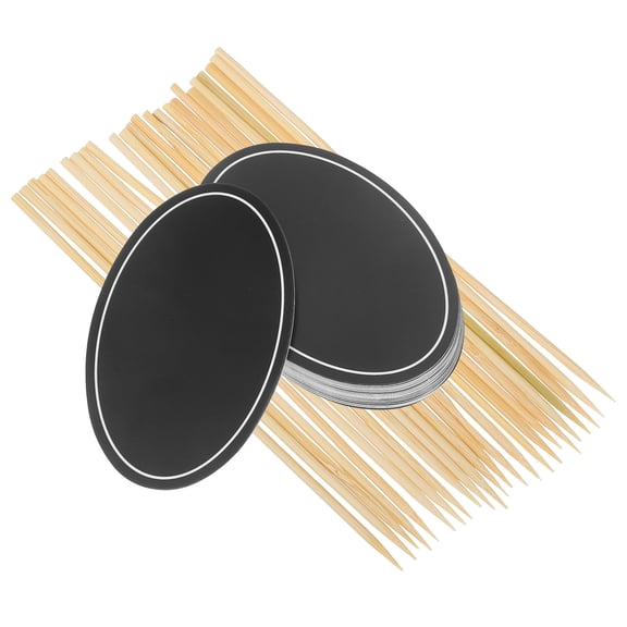 OATIPHO 24Pcs Black Chalkboard Cupcake Picks Writable Food Tags for Wedding and Party
