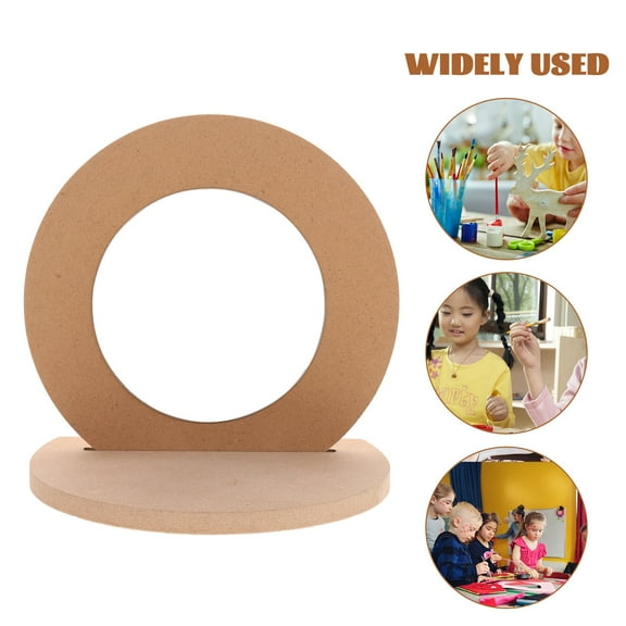 MUSEYA 2PCS Round Table Top Vanity Mirror Handmade Brown Wood for Craft Projects