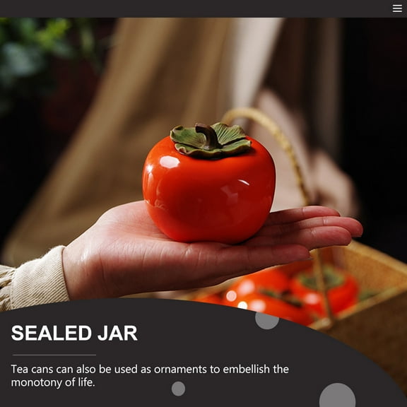 OATIPHO 2Pcs Ceramic Kitchen Storage Containers Orange Persimmon Shape for Tea Candy and Dried Food