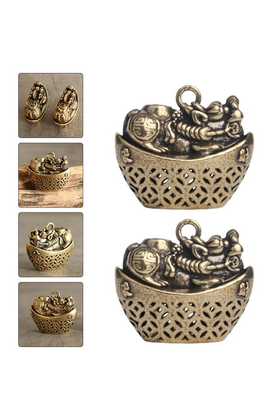 2Pack Chinese Brass Pendants Ingot Shape Bag Embellishment Golden Retro DIY Production