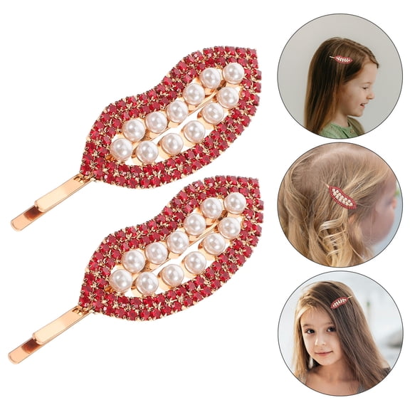 MUSEYA 2Pack Hair Barrettes For Women Red Lip Hair Clip Elegant Rhinestone Style