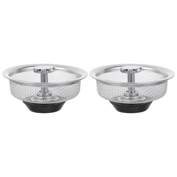 OATIPHO 2Pcs Kitchen Sink Filter Stainless Steel Sink Strainer with Handle and Rubber Stopper for Home