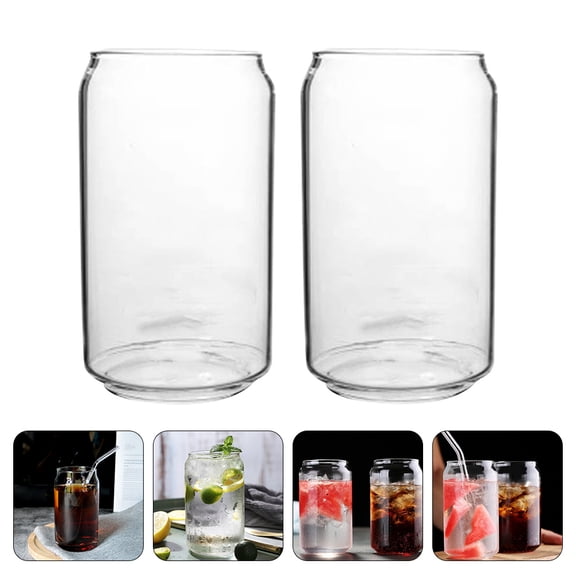 MUSEYA Glass Can Cup Ring-Pull Can Shaped Glass Cups Transparent 2Pcs 6.1x2.6in