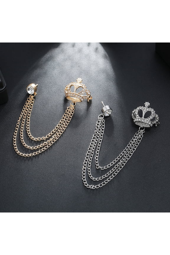 2Pcs Rhinestone Collar Chain Brooch Pin Assorted Colors Elegant Alloy Suit Accessories