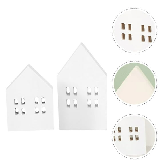 OATIPHO Decorative Small White Wood Houses for Party and Desktop 2Pcs