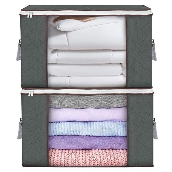 OATIPHO 2Pcs Grey Clothes Storage Holder Foldable Zipper Design Bedroom Storage Organizer