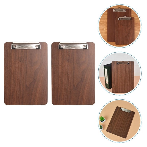 OATIPHO 2Pcs Wooden Kitchen Menu Rack Light Brown Durable Household Menu Holder with Strong Metal Clip for Home Use