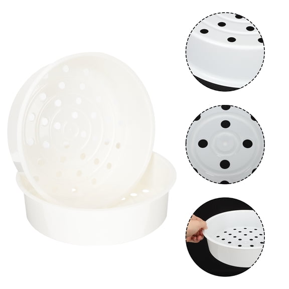 OATIPHO 2Pcs Stackable Steamer Insert Pans for Uniform Heating and Fast Drainage in White
