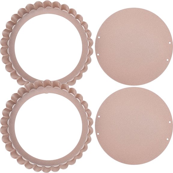 OATIPHO 2Pcs Rose Plated Gold Baking Pans with Removable Bottom Nonstick Carbon Steel Tart Pans