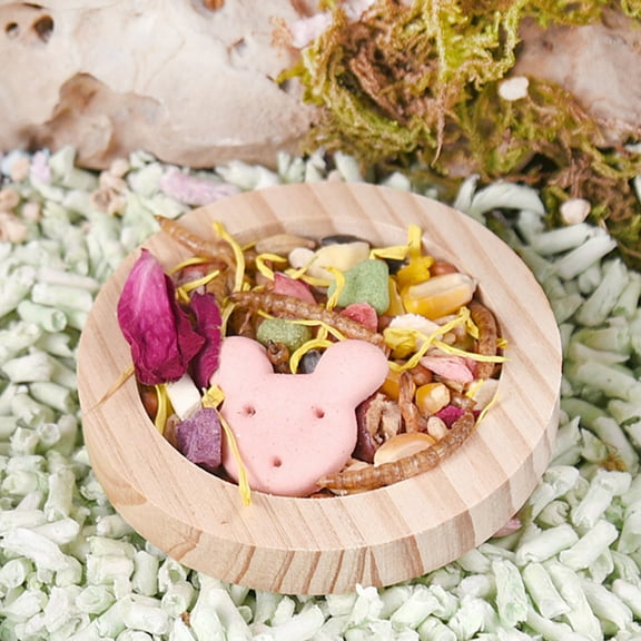 OATIPHO 2Pcs Hamster Feeding Bowl Wooden Food Dish Khaki Bite Resistant for Pet Cage Use