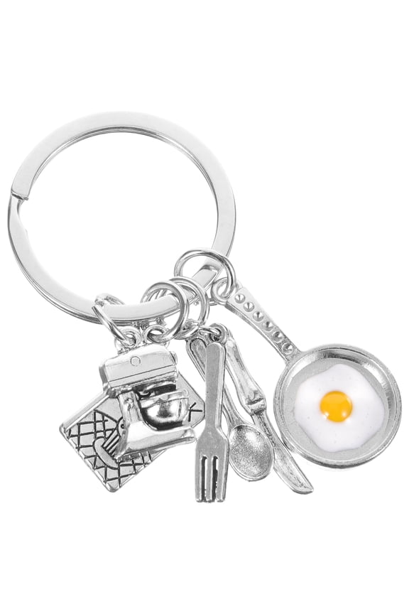 2Pcs Fried Egg Tableware Keychains Alloy Pendant for Car Keys Bag Decor Lightweight Durable