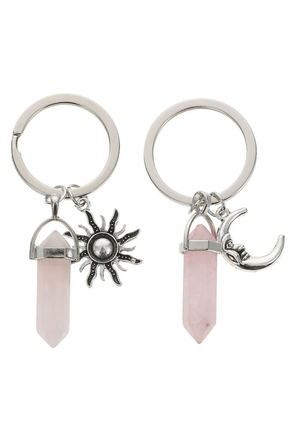 Retro Sun and Moon Couples Key-Chains Pink Crystal and Alloy Decor