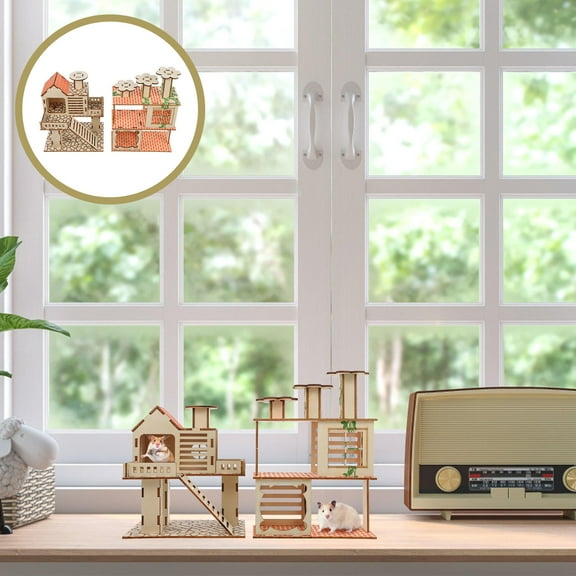 OATIPHO Strong Wooden Hamster House Pet Hideout Cozy Nest for Small Pets Assorted 2Pcs