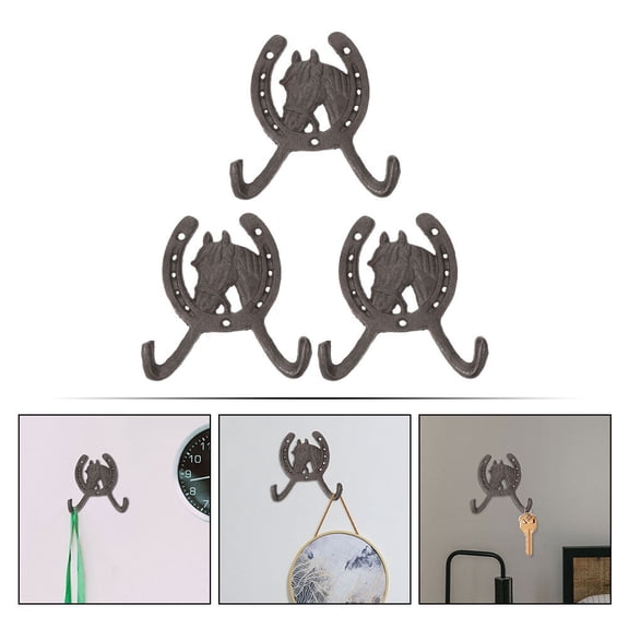 OATIPHO 3 Pcs Horseshoe Coat Hooks Iron Rustic Wall Hooks for Bedroom and Bathroom Decor