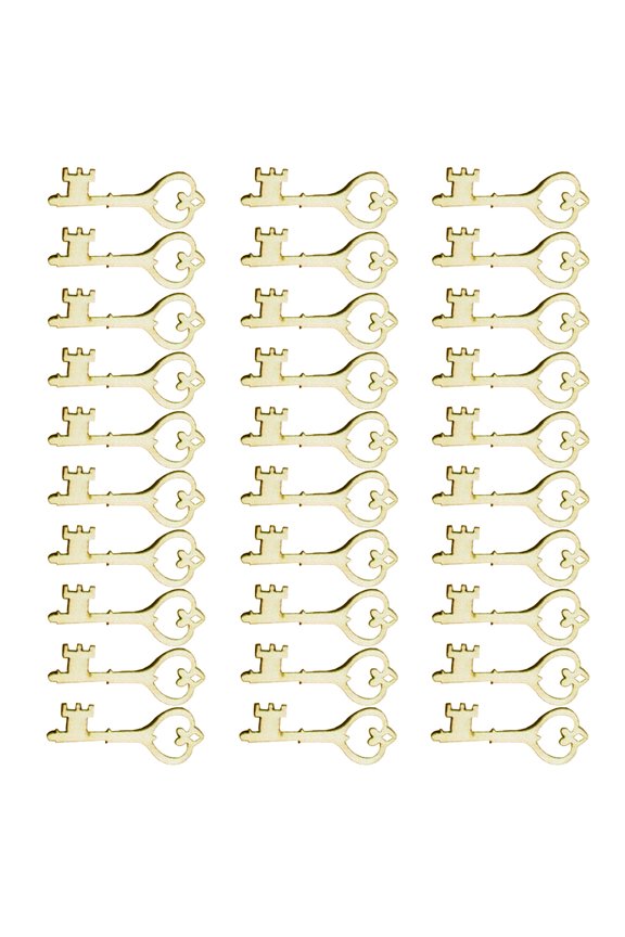 30pcs Wood Crafts Unfinished Key Wooden Ornaments Beige Game Props for New Year Celebrations
