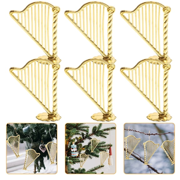 MUSEYA 30Pcs Door Harp Hanging Decor Golden Plastic Ornament for Christmas Tree Decor