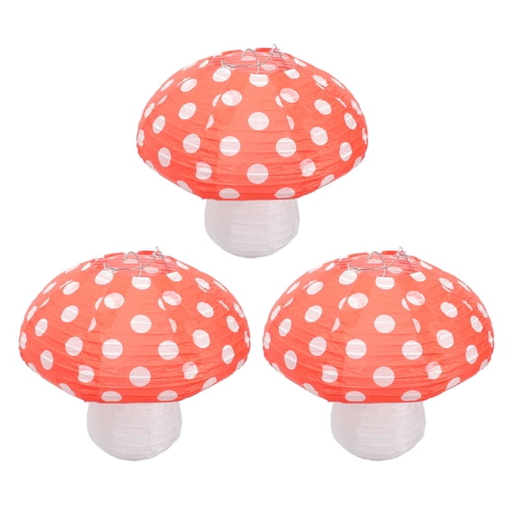 OATIPHO 3Pcs Red Hanging Mushroom Shape Lanterns Paper Lanterns for Wedding and Festival Decor