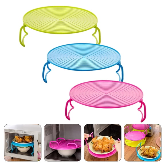 OATIPHO 3pcs Kitchen Storage Rack Food-grade Plastic Microwave Tray for Heating Food