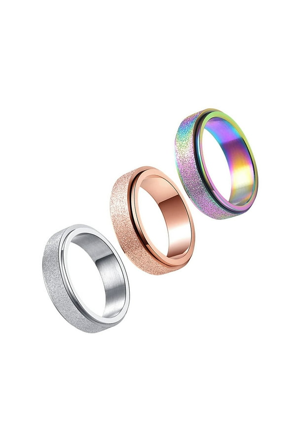 3Pcs Unisex Stainless Steel Rotating Finger Rings Plated Decorative